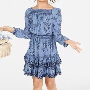 Epic Threads peasant tiered ruffle smocked dress - blue floral - size 5